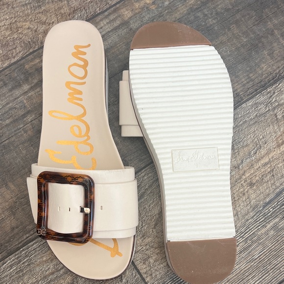 Sam Edelman Cream Slide Sandals with Buckle - Picture 2 of 3